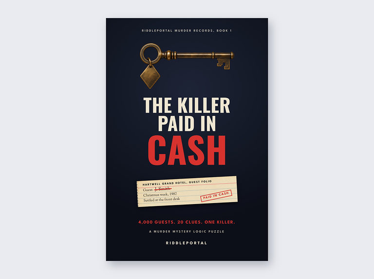 The front cover of The Killer Paid in Cash: an old brass key over a hotel guest folio stamped Paid in cash